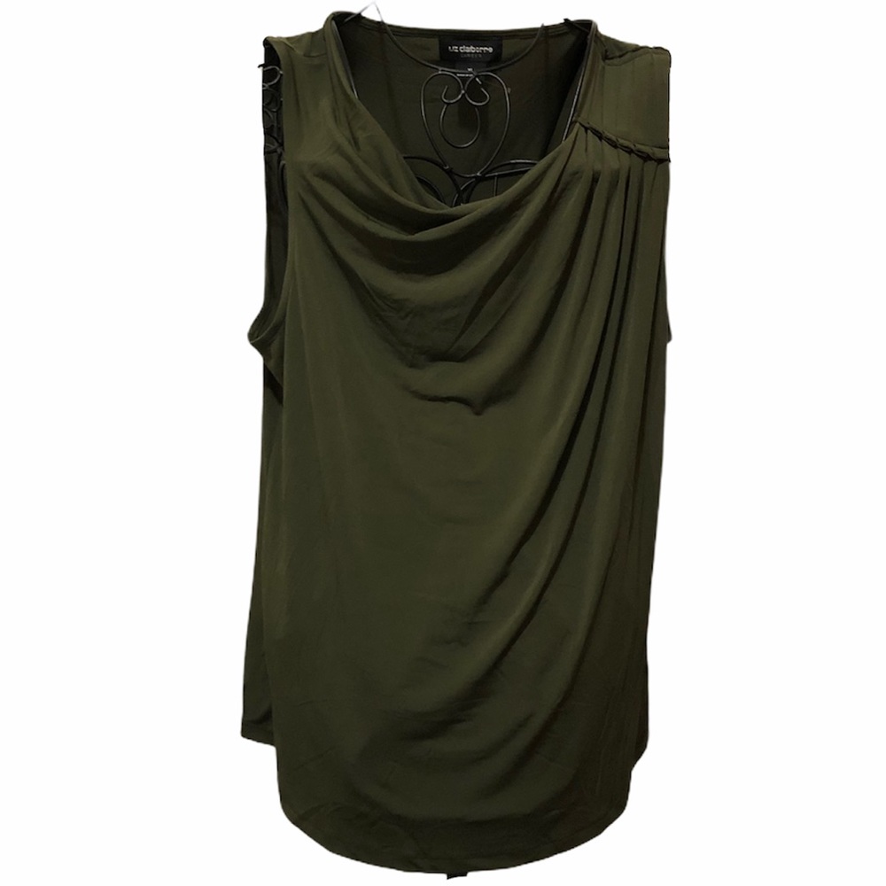 Liz Claiborne Olive Green Draped Sleeveless Blouse